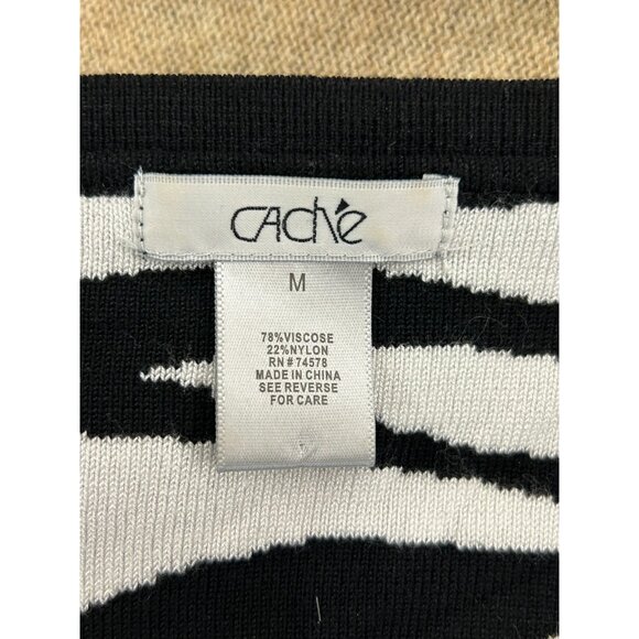 Vintage 90s Cache Sweater Zip Up Cardigan Zebra Safari Print Women's Medium - Picture 3 of 9